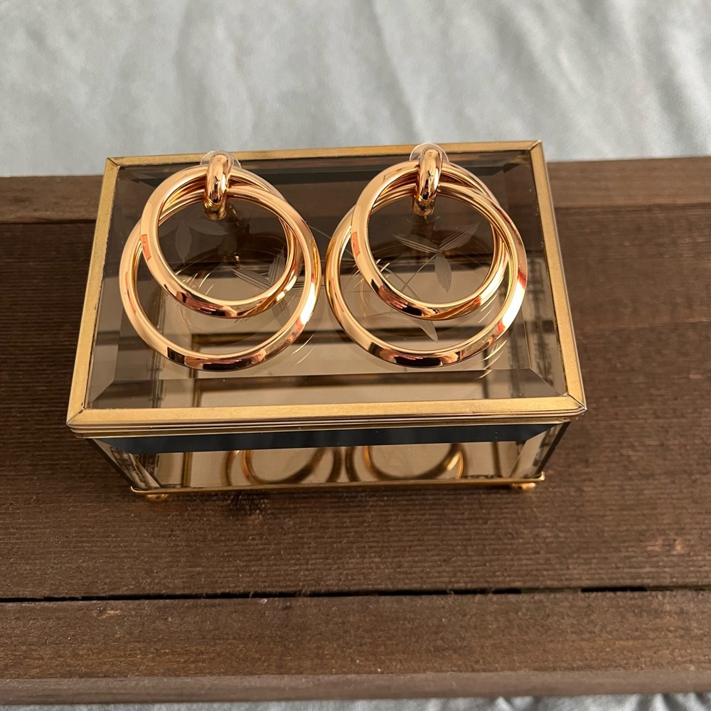 Gold Hoop Earrings & Mirrored Gold Jewelry Box